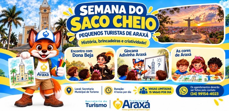 Semana do Saco Cheio terá programação gratuita para crianças conhecerem a história e os atrativos de Araxá